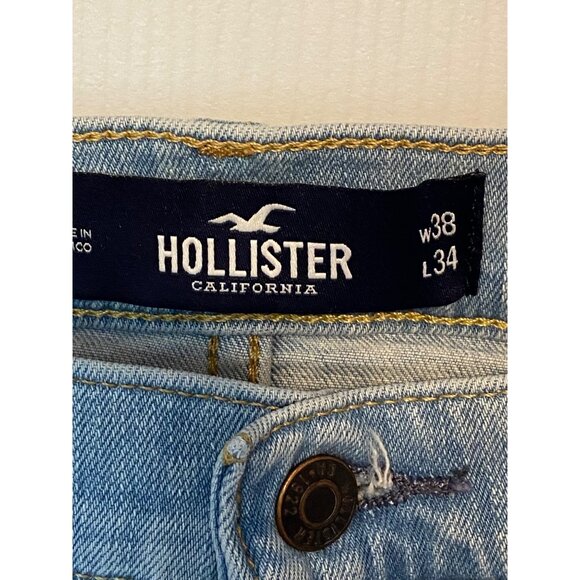 Hollister Mens Classic Straight Epic Flex Jeans W38 L34 Light Wash Denim - Picture 2 of 8